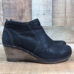 Women’s Black Leather Wedge Bootie - Classic Ankle Shoe
